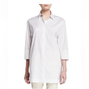 Lafayette 148 New York white Button-Down 3/4-Sleeve Shirt with Chain Det…